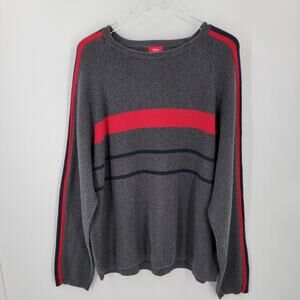 Mossimo Sweater Mens XL Gray Red Blue Striped Knit Crewneck Pullover 90s Y2K